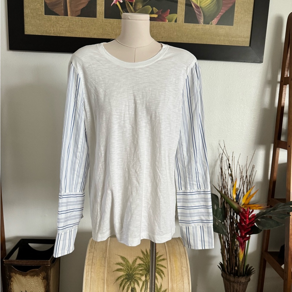 BCBGMAXAZRIA NWT Women's White Stripe Blue Long Sleeve Blouse Top S Retail $118